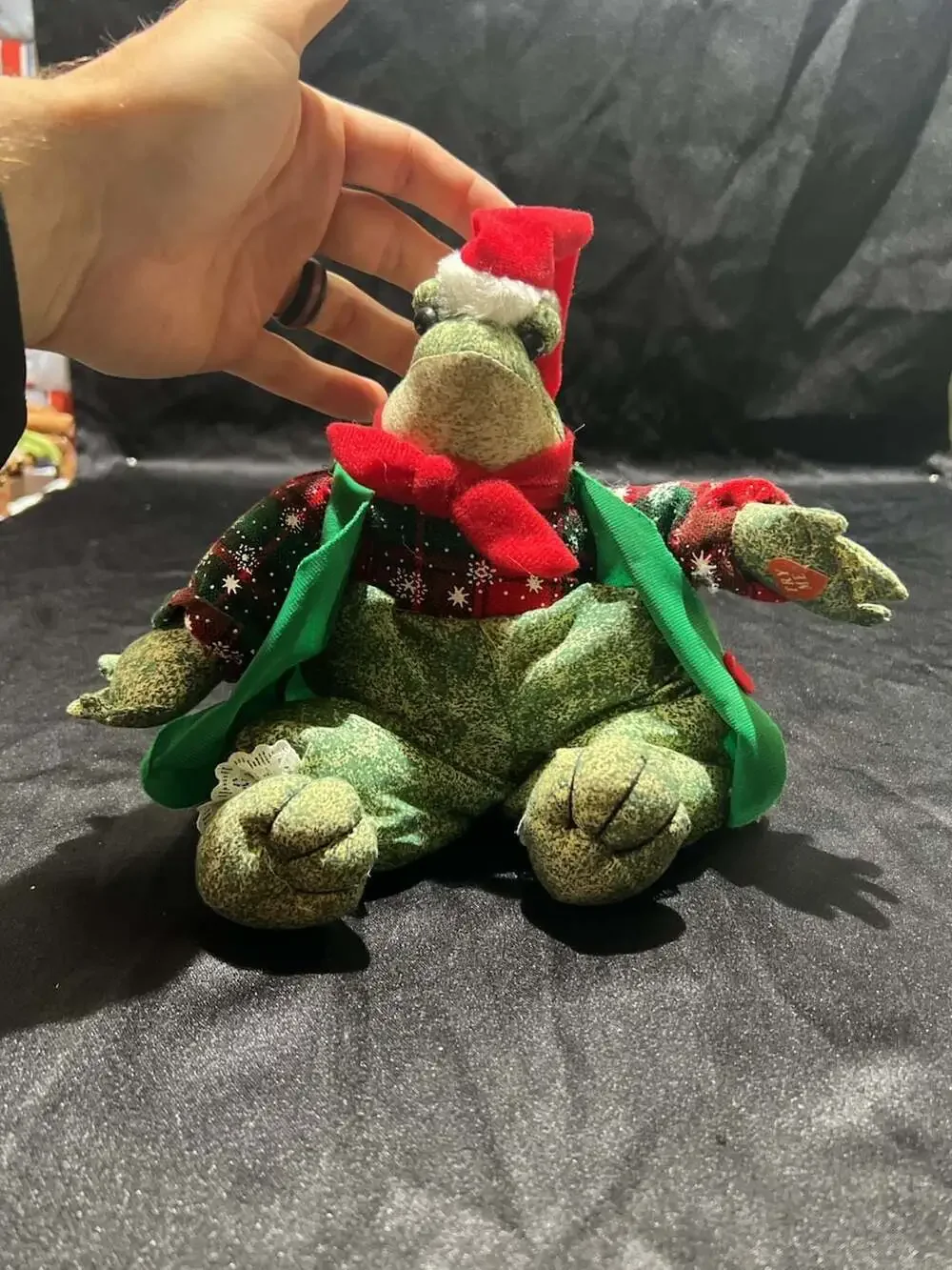 Sterling Inc Stuffed Frog Christmas Dress Shelf Sitter Sandbag Plush 12” VTG